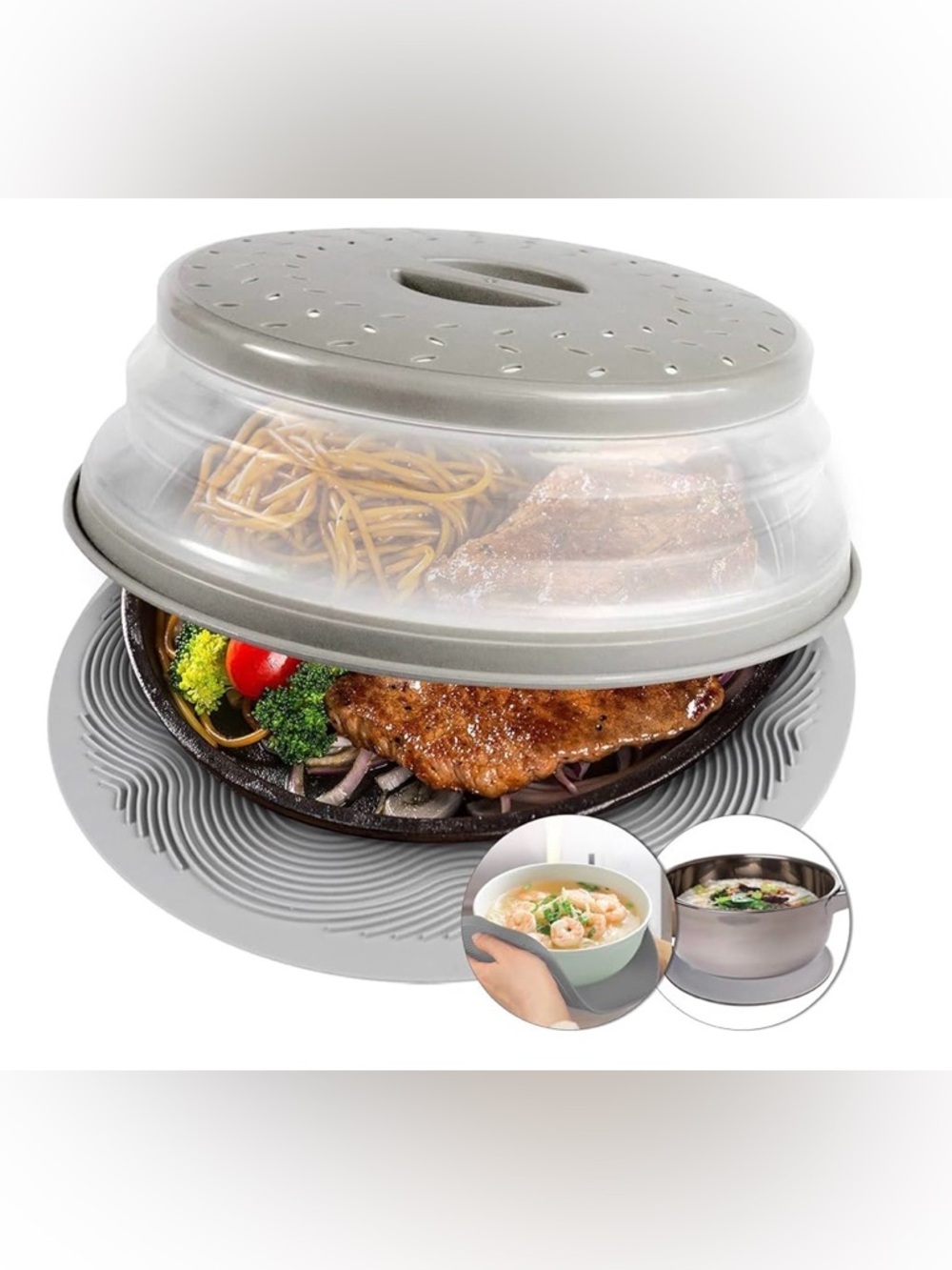 Microwave Steamer Cover and Plate Set - Gray NWT